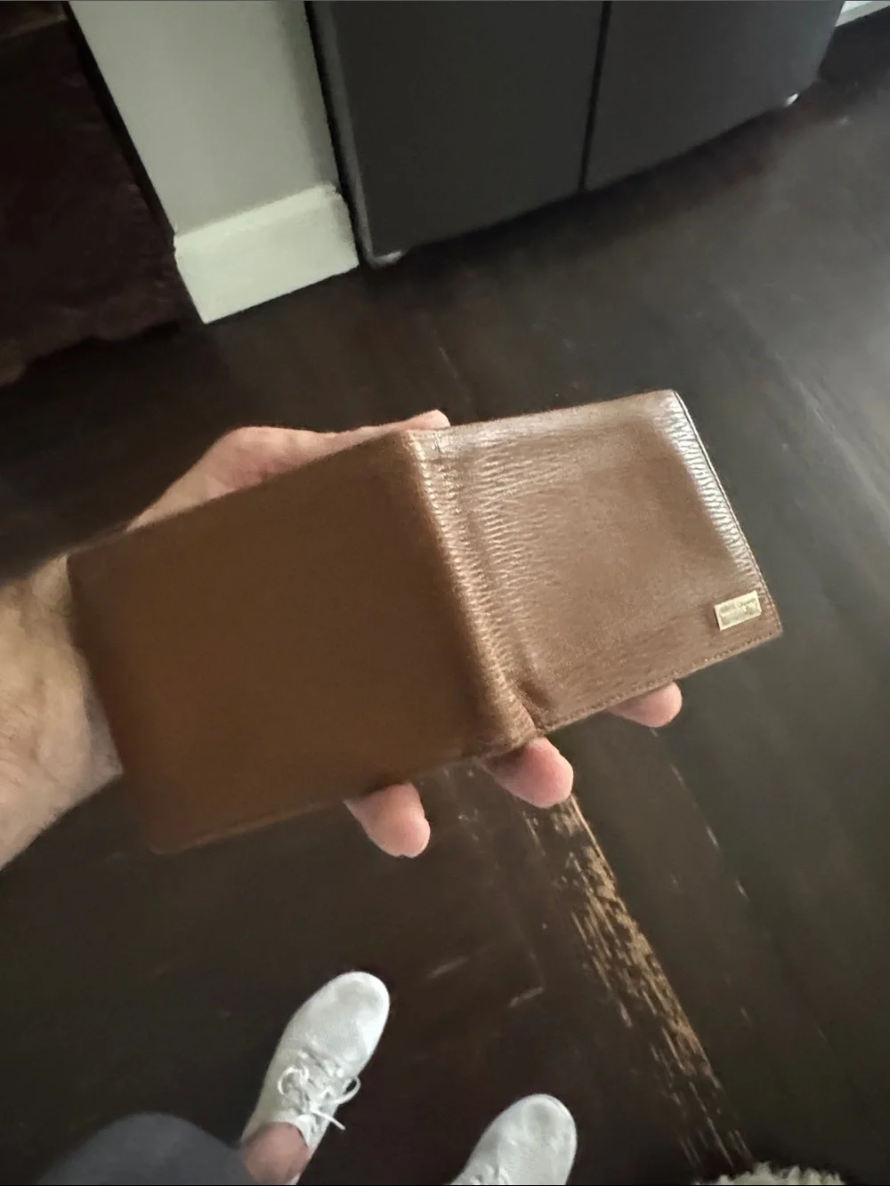 Salvatore Ferragamo Brown Textured Leather Wallet with Logo Plaque